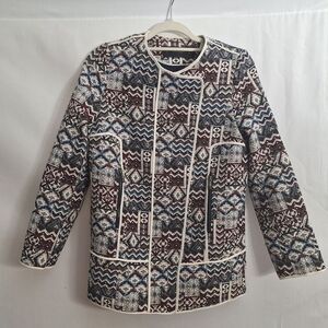 Zara Womens Tapestry Style Jacquard Blazer Moto Textured Aztec Tribal Small